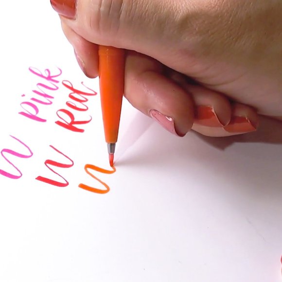 Pentel Fude Touch Art Sign Pen, Flexible Brush Tip Marker, PINK - Set of 3 Pens - Picture 4 of 7